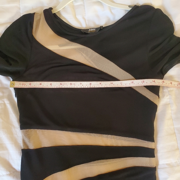 Peekaboo Dress! ABS Allen Schwartz Illusion Inset Maxi Long Black peek a boo - Picture 7 of 16